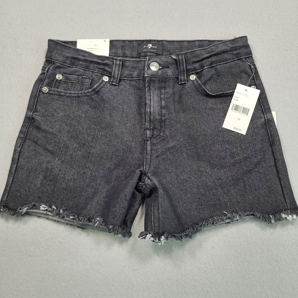7 For All‎ Mankind Girls Gaze Noir High Waisted Cut Off Denim Shorts Size 12
